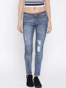 Tokyo Talkies Blue Washed Distressed Skinny Stretchable Jeans