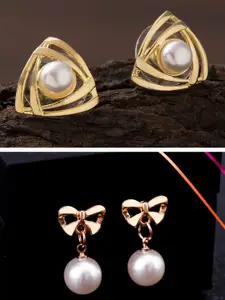 OOMPH Set Of 2 Gold Tone White Pearl Studs