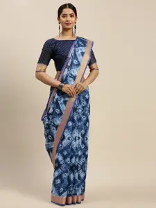 Saree mall Blue & Beige Tie and Dyed Geometric Patterned Saree