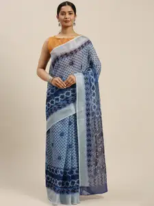 Saree mall Blue & Off-White Printed Pochampally Saree
