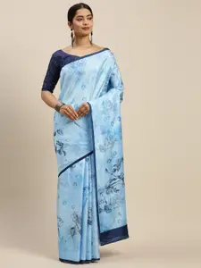 Saree mall Blue Floral Print Dola Silk Saree