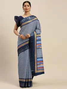 Saree mall Navy Blue & White Striped Saree