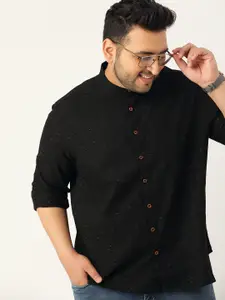 Sztori Men Plus Size Black Regular Fit Solid Casual Shirt