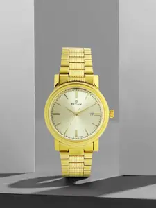 Titan Men Gold-Toned Dial Watch 1712YM03