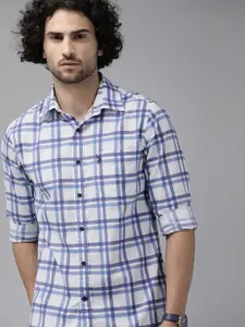 U.S. Polo Assn. Men Blue & White Regular Fit Checked Casual Shirt