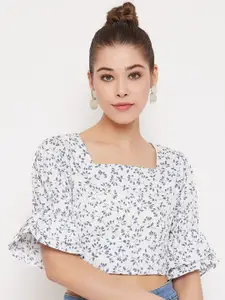 Berrylush Women White Printed Crop Top