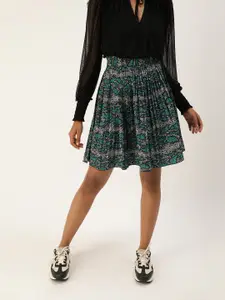 Antheaa Woman's Black and Green Printed Skirt