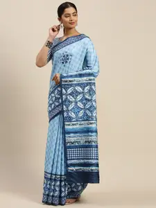 Mitera Blue Geometric Print Saree
