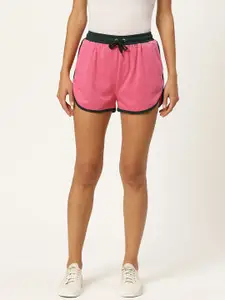 Alsace Lorraine Paris Women Pink & Blue Solid Cotton Regular Fit Shorts with Piping Detail
