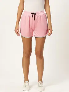 Alsace Lorraine Paris Women Pink Solid Cotton Regular Fit Shorts with Piping Detail