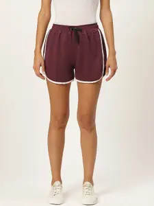 Alsace Lorraine Paris Women Burgundy & White Solid Regular Fit Shorts with Piping Detail