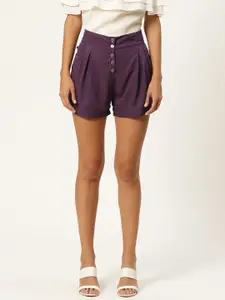 Alsace Lorraine Paris Women Purple Solid Regular Fit Shorts