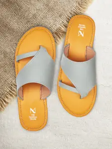 THE MADRAS TRUNK Women Yellow Colourblocked Leather T-Strap Flats