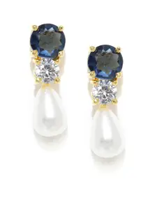 Zaveri Pearls Blue & White Drop Earrings