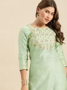 Varanga Women Sea Green Floral Embroidered Kurta