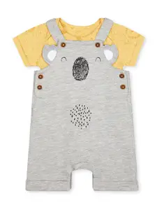 mothercare Infant Boys Grey & Yellow Koala Printed Pure Cotton Dungaress With T-Shirt