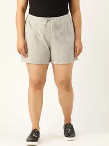 Rute Women Plus Size Grey Melange Solid Slim Fit Regular Shorts
