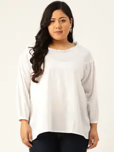 Rute Women Plus Size White Solid Smocked Crepe Top