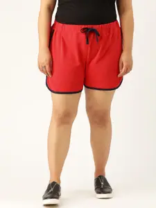 Rute Women Plus Size Red Solid Slim Fit Regular Shorts