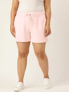 Rute Women Plus Size Pink Solid Slim Fit Regular Shorts