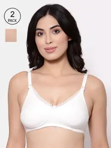 Inner Sense Pack of 2 Cream-Coloured & Nude-Coloured Solid Non Padded Maternity Sustainable Bra