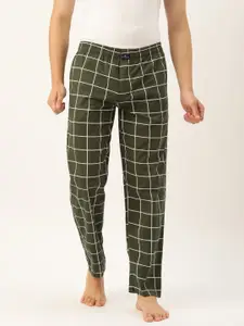 The Indian Garage Co Men Olive Green & White Checked Lounge Pants