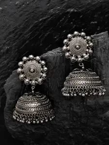 PANASH Silver-Toned Dome Shaped Jhumkas