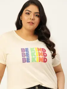 Sztori Plus Size Women Off White Typography Printed T-shirt