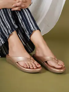 Shezone Women Rose Gold Solid Open Toe Flats
