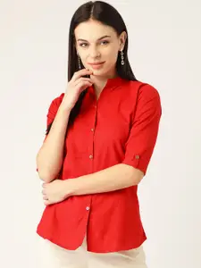 Vastraa Fusion Women Red Solid Casual Shirt