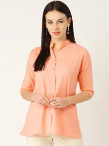 Vastraa Fusion Women Peach-Coloured Solid Casual Shirt