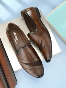 Azzaro Black Men Brown Textured Formal Slip-On Shoes