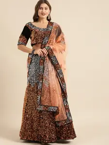 Shaily Brown & Silver-Toned Embellished Semi-Stitched Lehenga & Unstitched Blouse with Dupatta