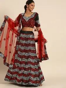 Shaily Black & Red Embellished Ready to Wear Lehenga & Unstitched Blouse with Dupatta