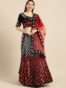 Shaily Black & Red Embellished Semi-Stitched Lehenga & Unstitched Blouse with Dupatta
