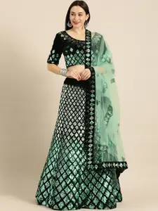 Shaily Black & Green Embellished Semi-Stitched Lehenga & Unstitched Blouse with Dupatta