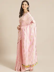 Masaba Pink & Golden Pure Cotton Foil Printed Chanderi Designer Saree