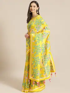 Masaba Yellow & Green Pure Cotton Printed Chanderi Designer Saree