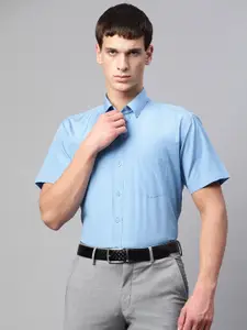 English Navy Men Blue Polyester Slim Fit Solid Formal Shirt