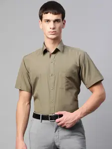 English Navy Men Olive Green Polyester Slim Fit Solid Formal Shirt