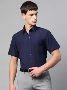 English Navy Men Navy Blue Polyester Slim Fit Solid Formal Shirt
