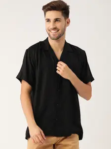 Hancock Men Black Relaxed Regular Fit Solid Casual Shirt