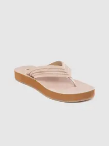 Anouk Women Pink & Rose Gold-Toned Solid with Textured Detail Open Toe Flats