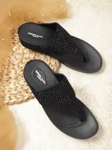 Anouk Women Black Embellished Open Toe Flats