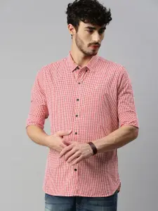WROGN Men Red & White Slim Fit Checked Casual Shirt