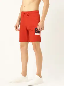 Flying Machine Men Red Solid Regular Fit Regular Shorts with Printed Detail