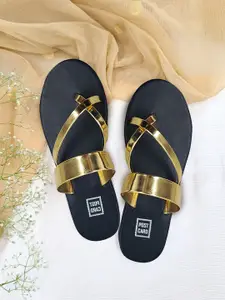 POSTCARD Women Gold-Toned Solid One Toe Flats