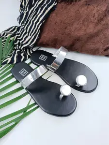 POSTCARD Women Black Solid One Toe Flats