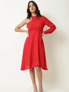 RAREISM Women Red Solid Fit and Flare Dress