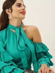 The Dry State Turquoise Blue One Shoulder Victorian Regular Top